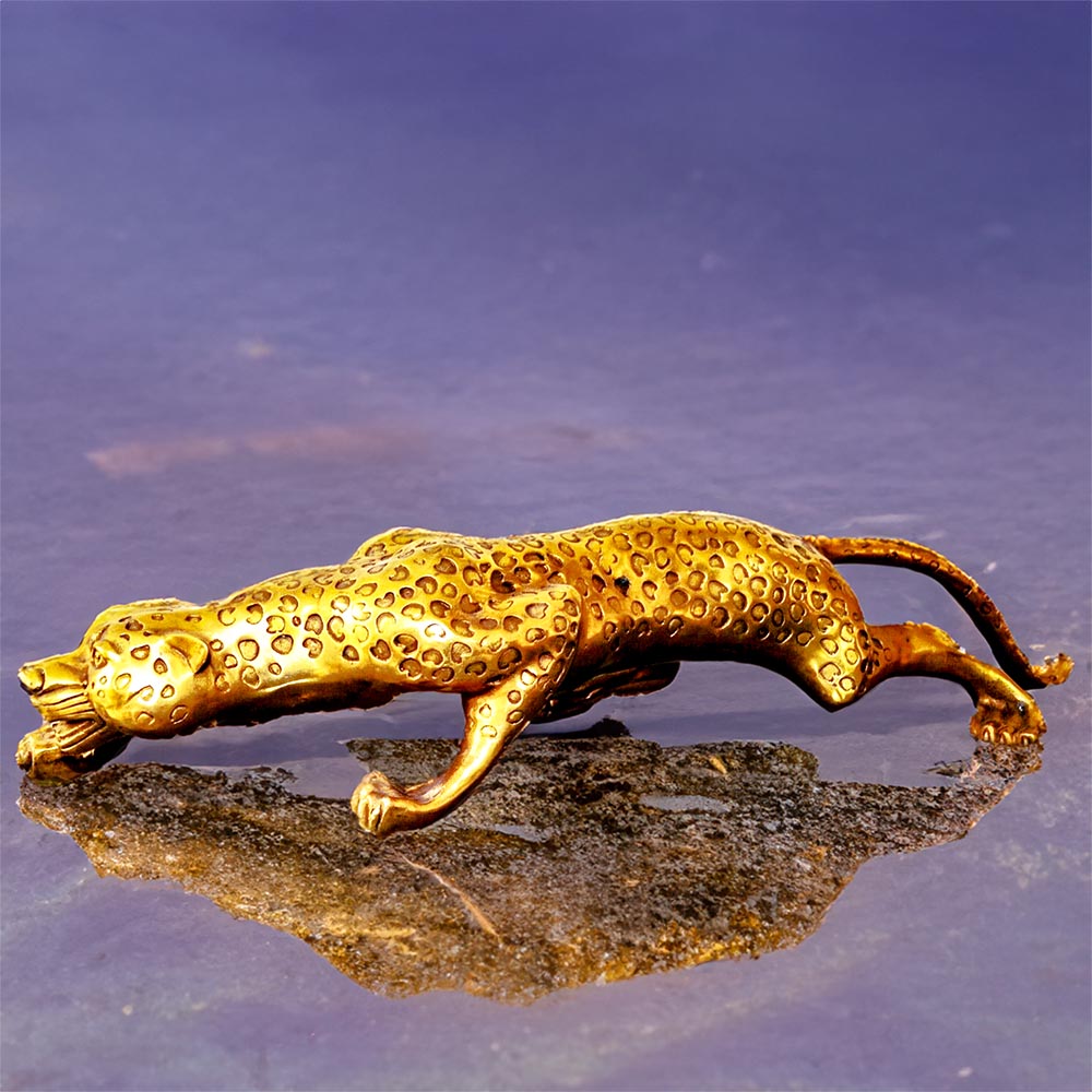 Leopard Figur Tierfiguren Panther Statue Messing Gold