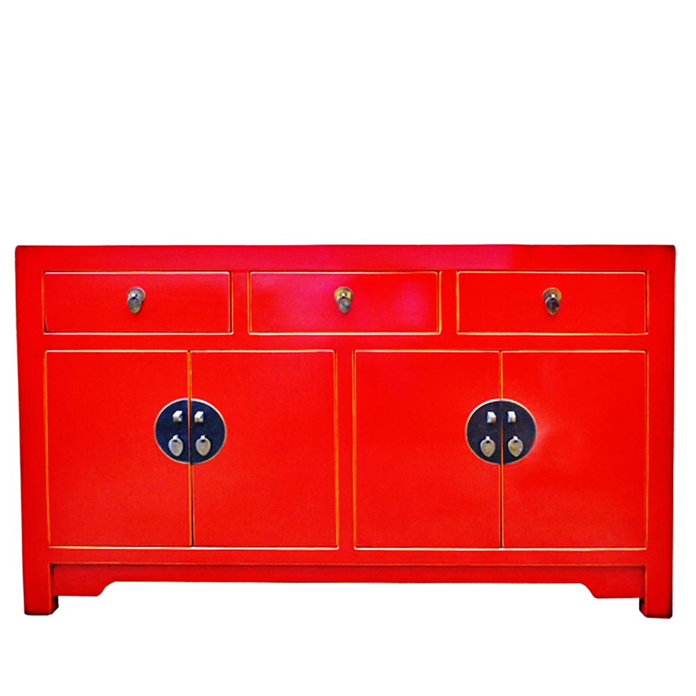 handgefertigt rot Vintage Kommode Sideboard Anrichte chinesisch mit Schubladen