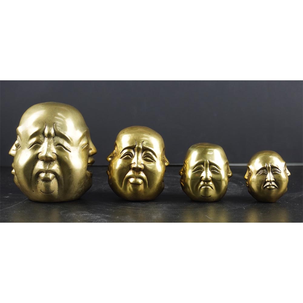 4 Gesichter Messing 4 Emotionen Ausdruck Lachen Freude Trauer Buddha Kopf Bronze