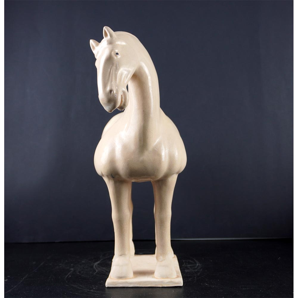 Pferde Statue Keramik Creme Weiß Ton Tiere Figuren Skulpturen