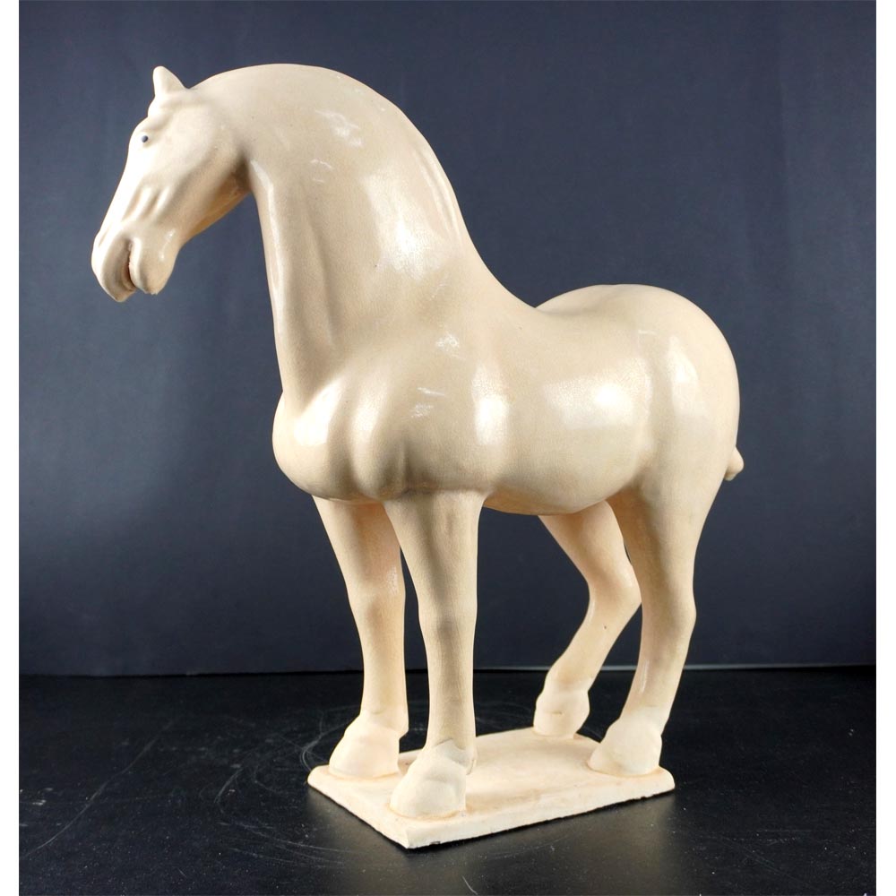 Pferde Statue Keramik Creme Weiß Ton Tiere Figuren Skulpturen