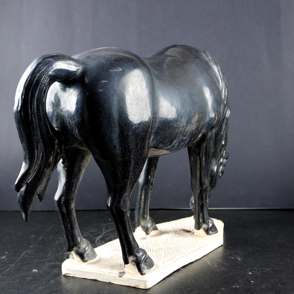 Pferde Figure Skulpturen schwarz Statue Ton Keramik