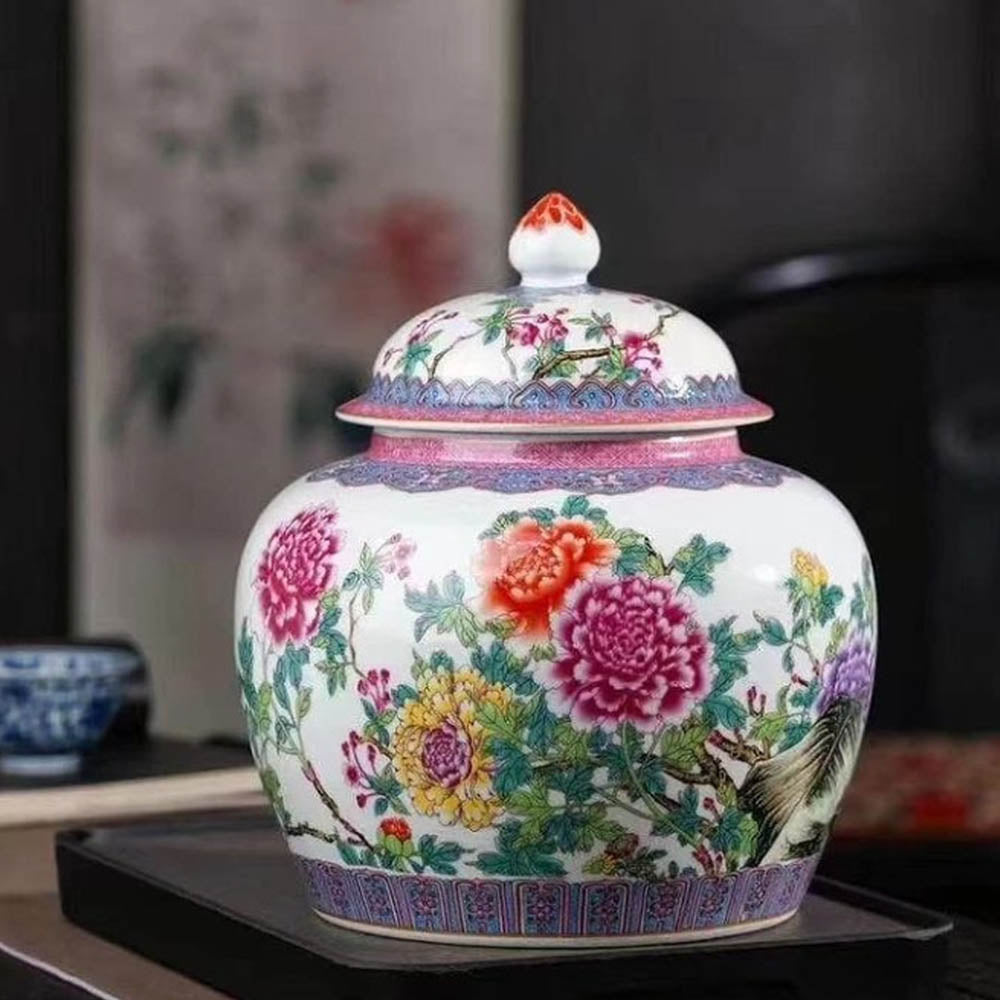 chinesischer Deckel Vase Porzellan bunt